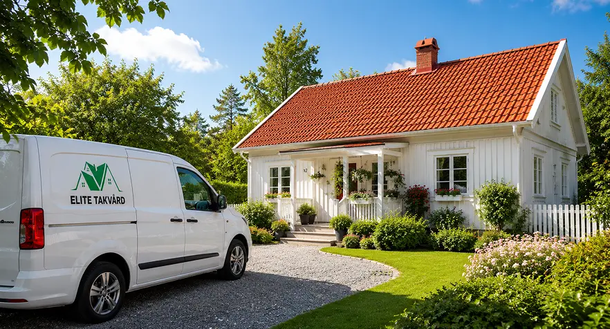 Villa med rött tak
